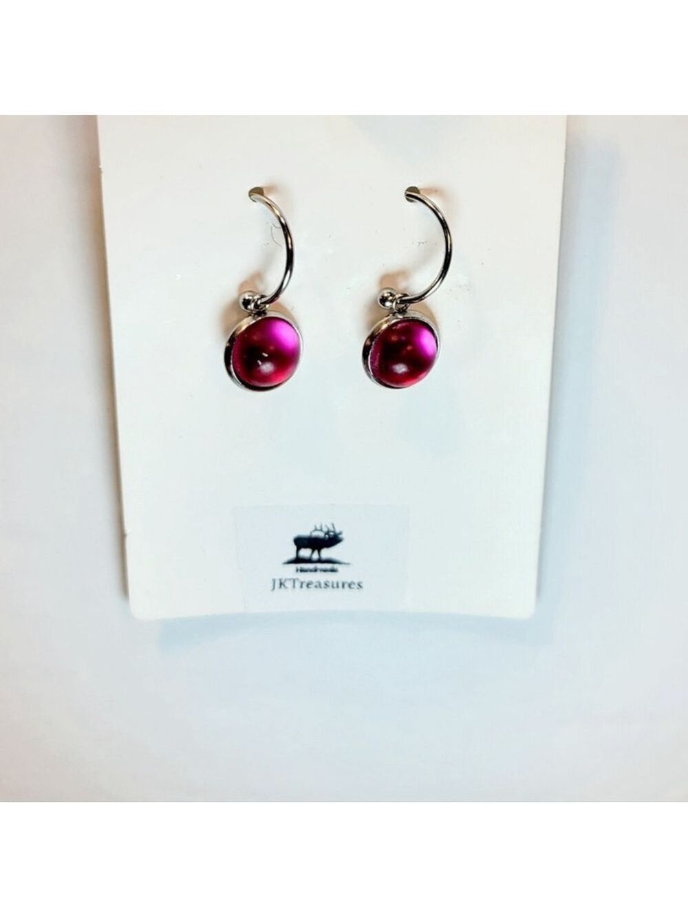 Purple Crystal Sea Glass Rhinestone Dangle Hoop Earrings - Picture 3 of 6